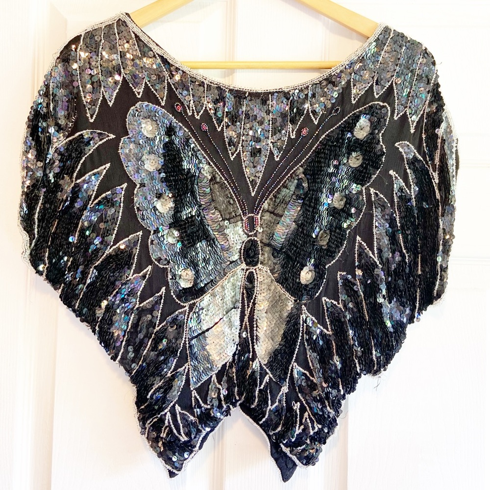 Vintage Silk Sequin Butterfly Blouse